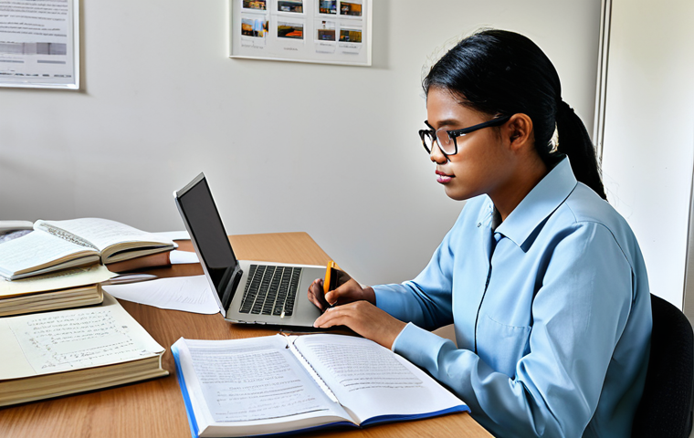 HACCP Study Session**

A student wearing glasses, sitting at a desk with a textbook open to a page about HACCP, surrounded by handwritten notes and a laptop displaying the Ministry of Health, Labour and Welfare website. The scene is a well-lit, tidy study room. The atmosphere is focused and diligent. "Safe for work," "appropriate content," "fully clothed," "professional," "perfect anatomy," "natural proportions."

**