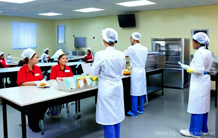 식품위생 강의 자료 만들기 - **Prompt:** A brightly lit, modern training room filled with a diverse group of employees, including...